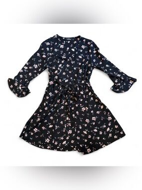 Lulu's Black Floral Mini Dress with Pink and White Blossoms